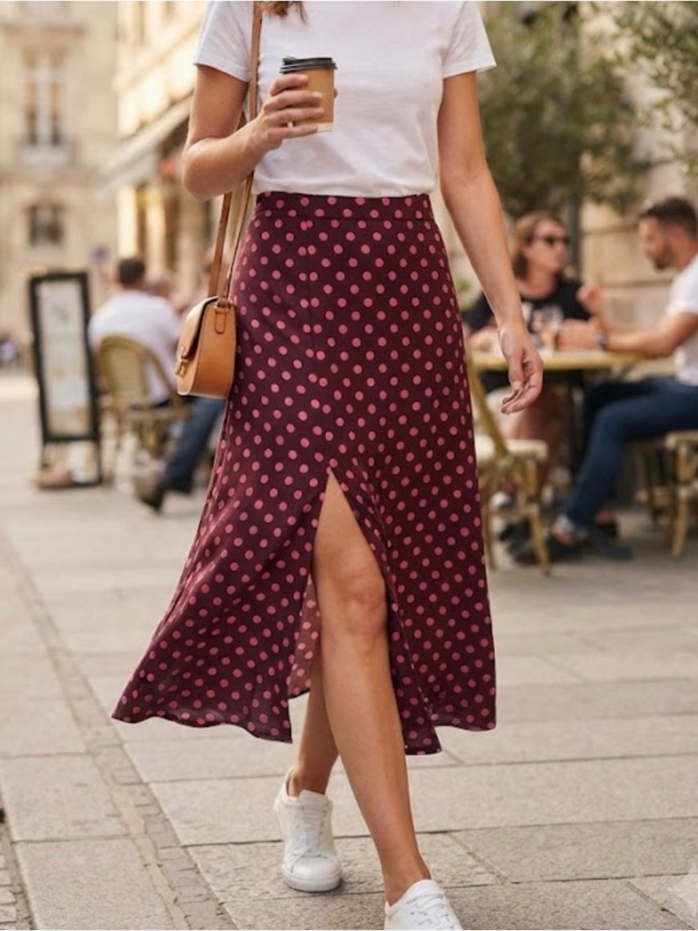 Anthropologie Maeve Polka Dot Midi Skirt with Front Slit - #132